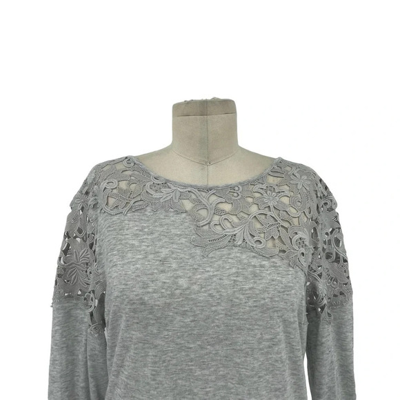 Sundance Lovelier Days Long Sleeve Crochet Tee Heather‎ Gray Size Medium - Picture 2 of 8